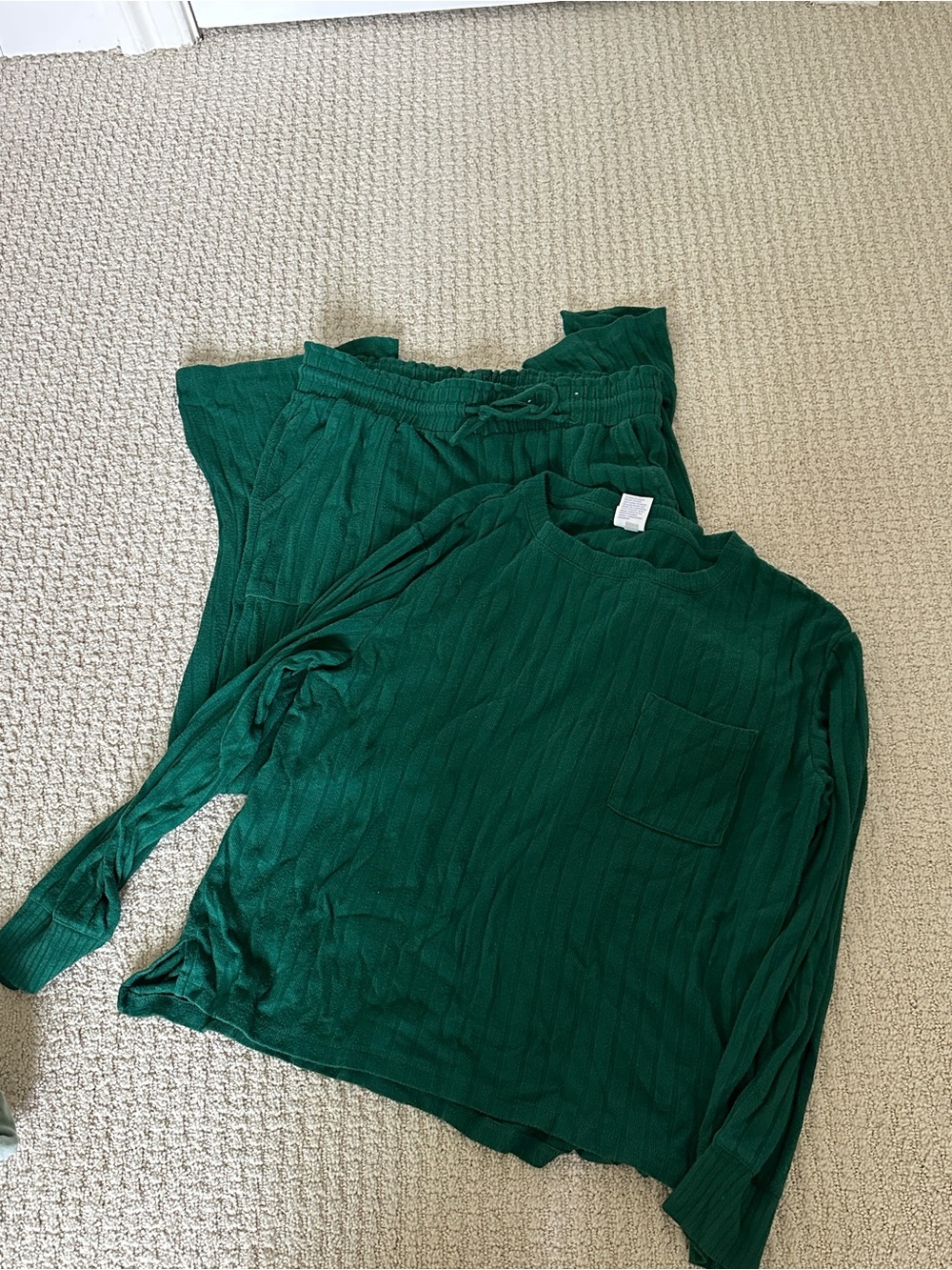 stars above Forest Green Ribbed Long Sleeve lounge Set